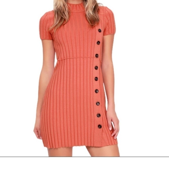 Free People Lorrie Coral Ribbed Sweater Dress